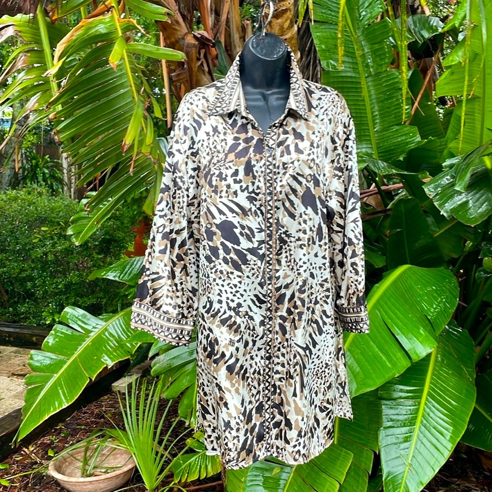 Chicos, leopard print satin tunic blouse